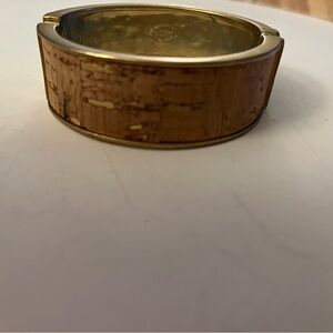 Chicos Cork and Gold Hinged Bangle Bracelet.